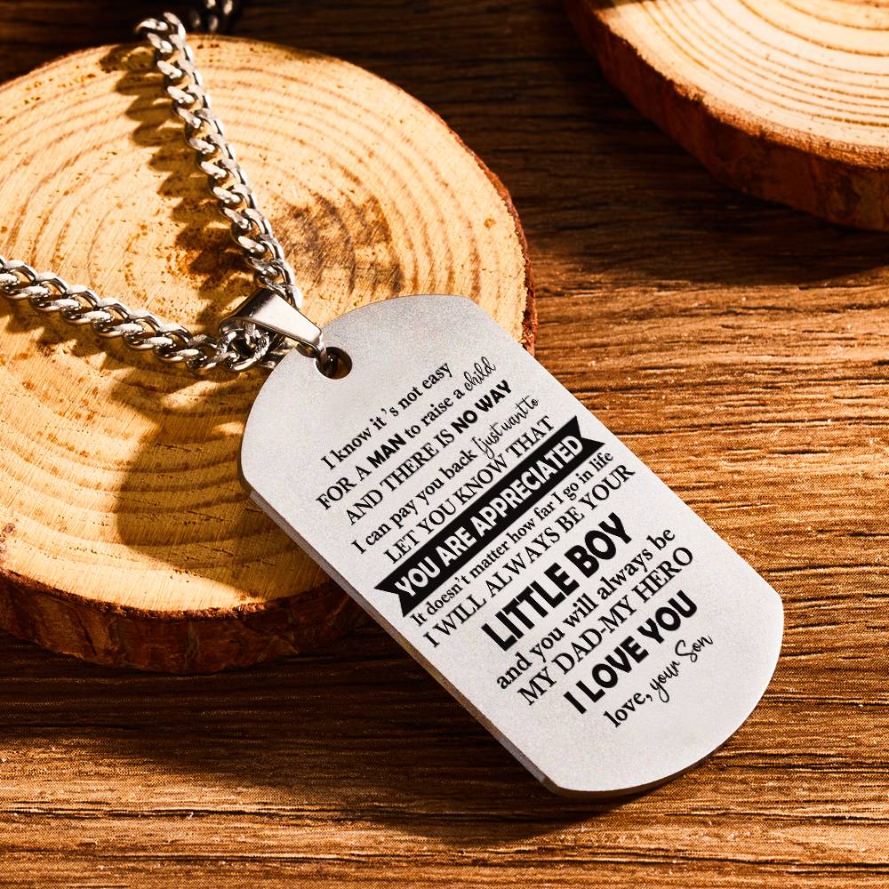 Personalized TO MY DAD Men's Necklace  I KNOW IT IS NOT EASY Dog Tag Necklace Jewelry Gift for Father