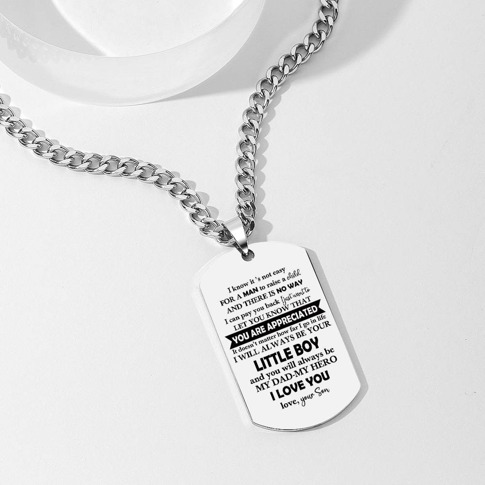 Personalized TO MY DAD Men's Necklace  I KNOW IT IS NOT EASY Dog Tag Necklace Jewelry Gift for Father