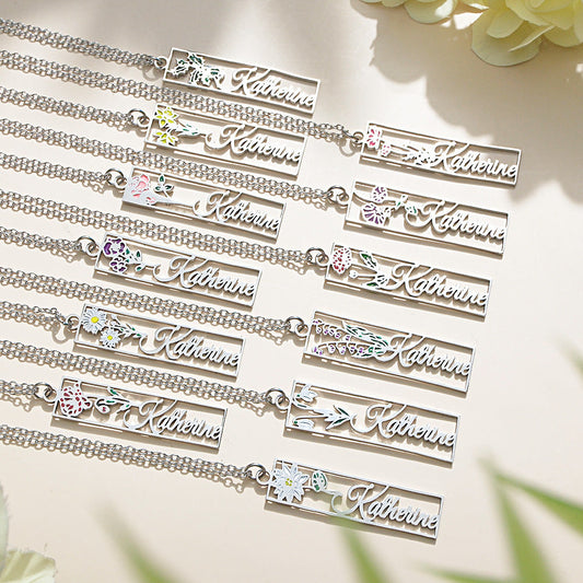 Personalized Birth Flower Name Necklace Bride Bridesmaid Gift for Women