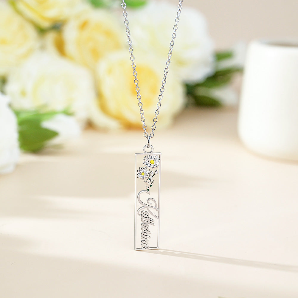 Personalized Birth Flower Name Necklace Bride Bridesmaid Gift for Women