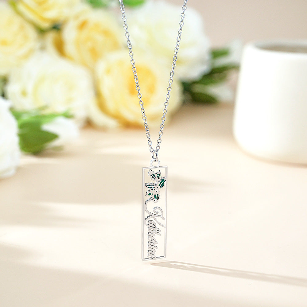 Personalized Birth Flower Name Necklace Bride Bridesmaid Gift for Women