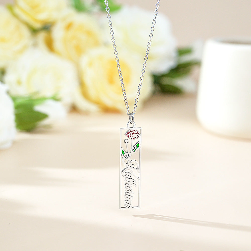 Personalized Birth Flower Name Necklace Bride Bridesmaid Gift for Women