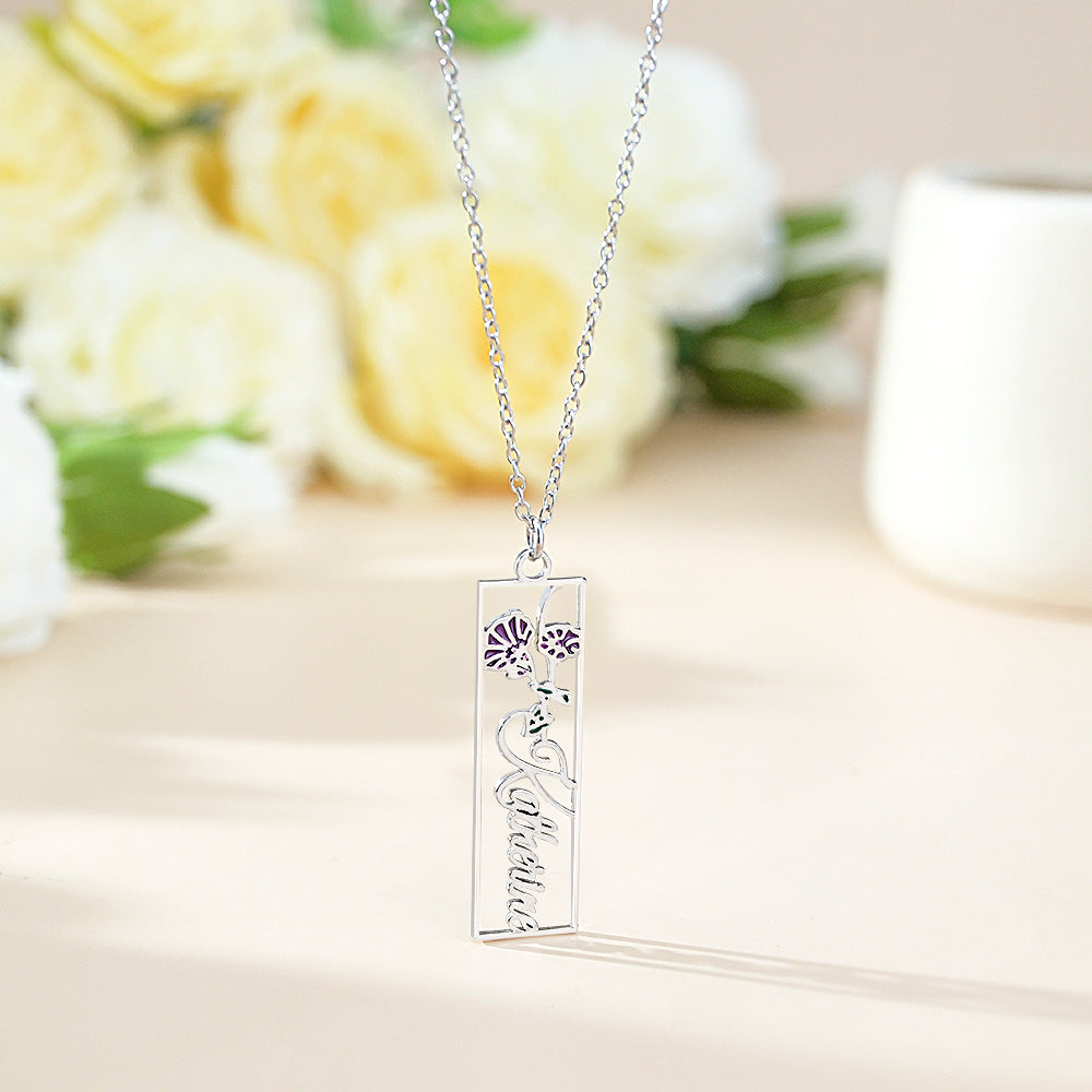 Personalized Birth Flower Name Necklace Bride Bridesmaid Gift for Women