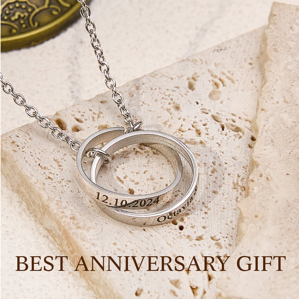 Personalized Double Ring Necklace with Engraved Name Wedding Gift for Bride