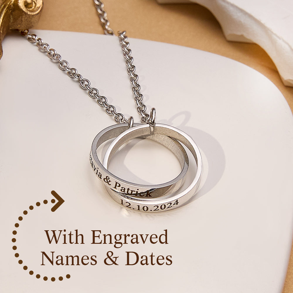 Personalized Double Ring Necklace with Engraved Name Wedding Gift for Bride