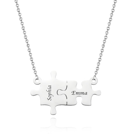 Custom Puzzles Necklace Engraved Name Necklace Kid Mom Matching Necklace Gift for Women Mother's Day Gift