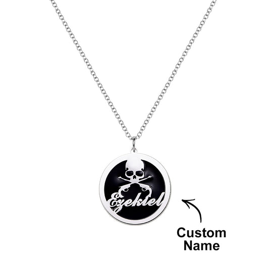 Pirate Coin Pendant Skull and Bones Necklace Pirates Medallion Mens Jewelry Gifts for Adventurers