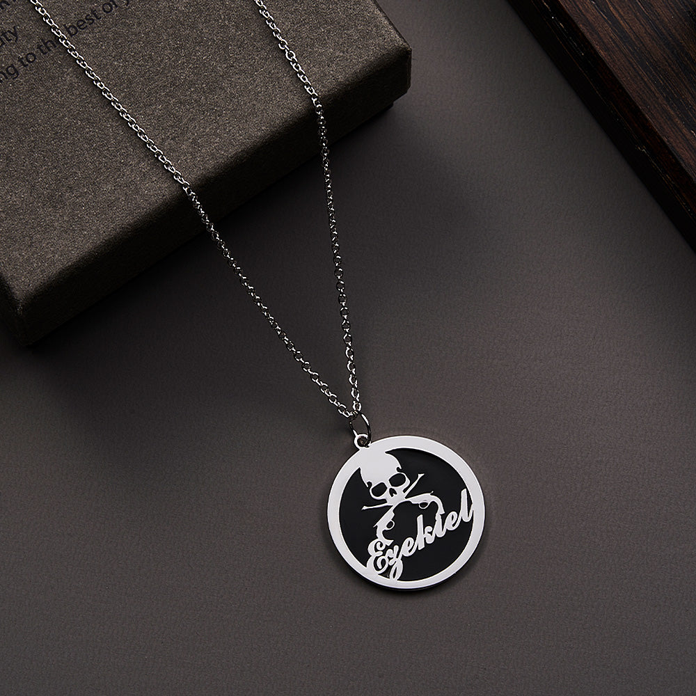 Pirate Coin Pendant Skull and Bones Necklace Pirates Medallion Mens Jewelry Gifts for Adventurers