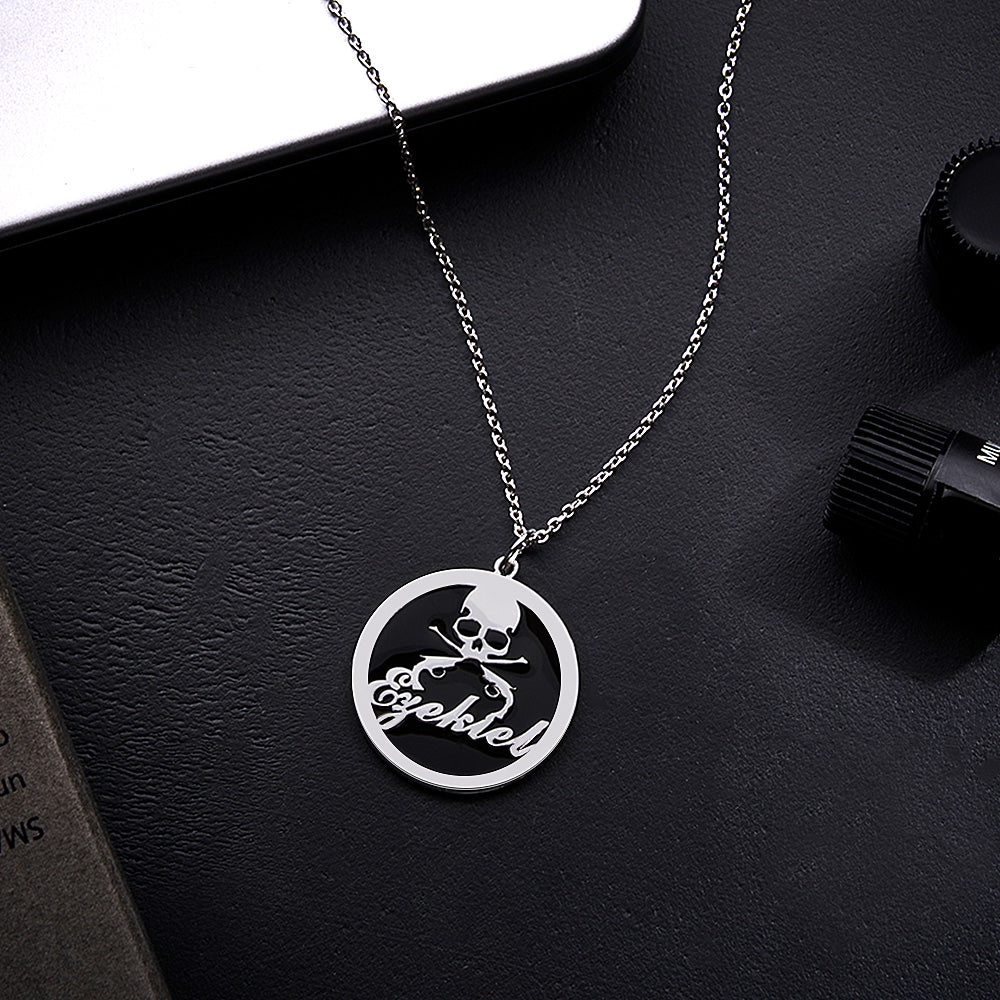 Pirate Coin Pendant Skull and Bones Necklace Pirates Medallion Mens Jewelry Gifts for Adventurers
