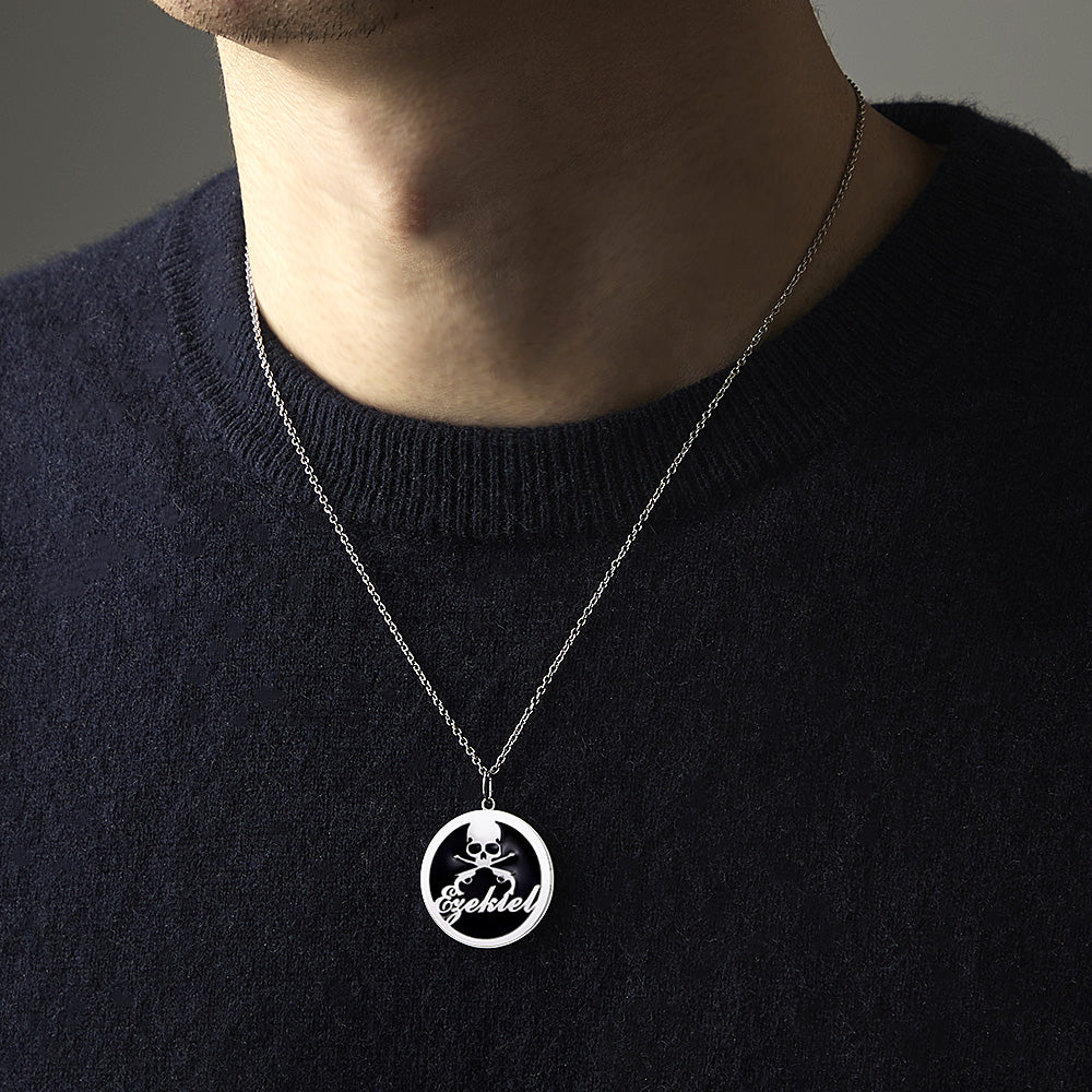 Pirate Coin Pendant Skull and Bones Necklace Pirates Medallion Mens Jewelry Gifts for Adventurers