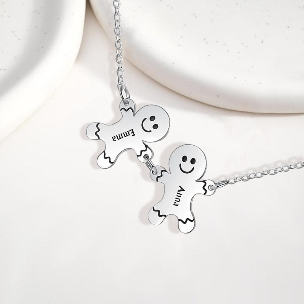 Personalized Name Gingerbread Men Necklace Christmas Gift