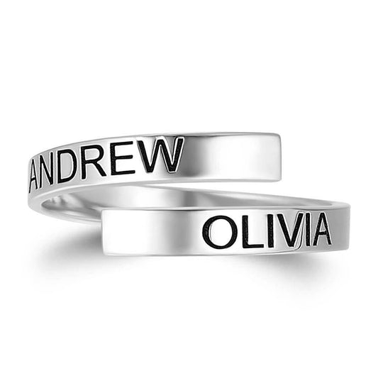 Custom Name Ring, Engraved Two Name Ring Plated Platinum Silver