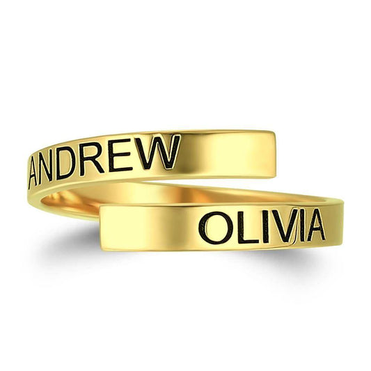 Custom Name Ring, Engraved Two Name Ring 14K Gold Plated - Golden