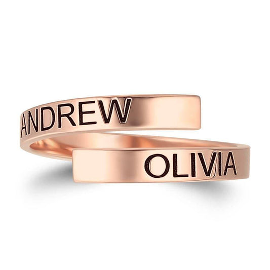 Custom Name Ring, Engraved Two Name Ring Rose Gold Plated