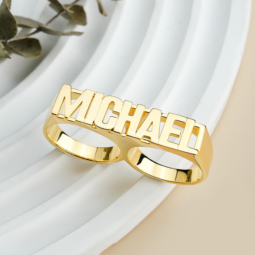 Custom Two Finger Name Ring Personalized Men's Double Band Ring