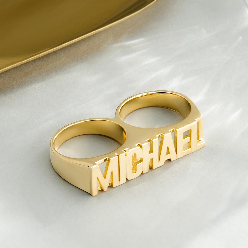 Custom Two Finger Name Ring Personalized Men's Double Band Ring
