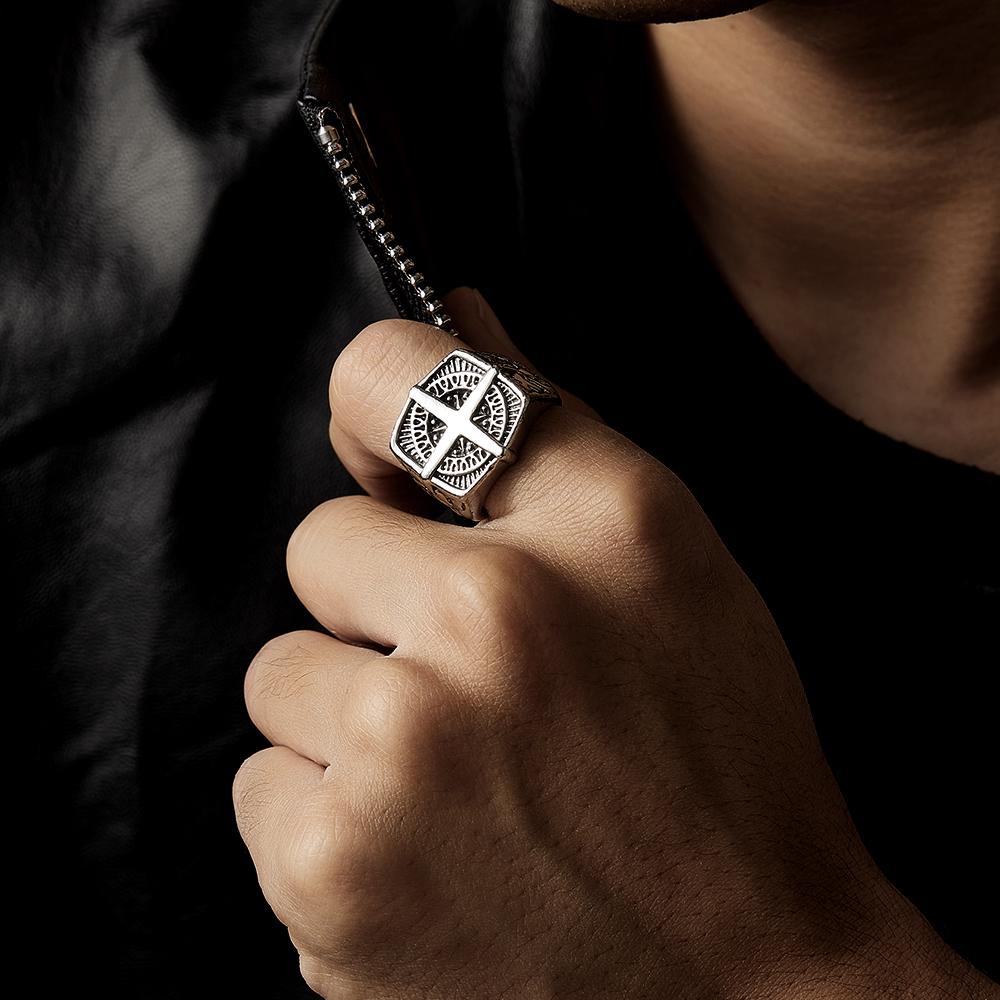 Custom Engraved Rings Men's Punk Rings North Star Rings Gift For Him