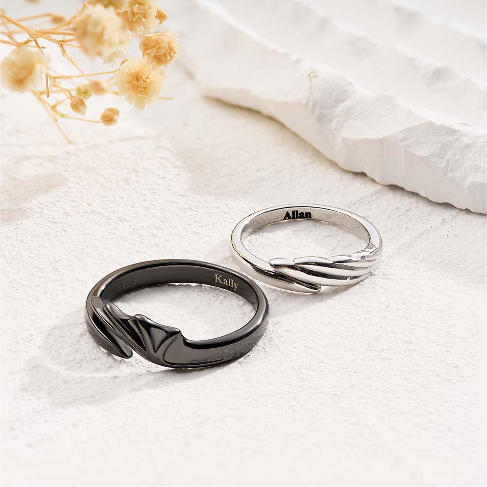 Engravable Wings Devil and Angel Ring Simple Trendy Couple Open Rings