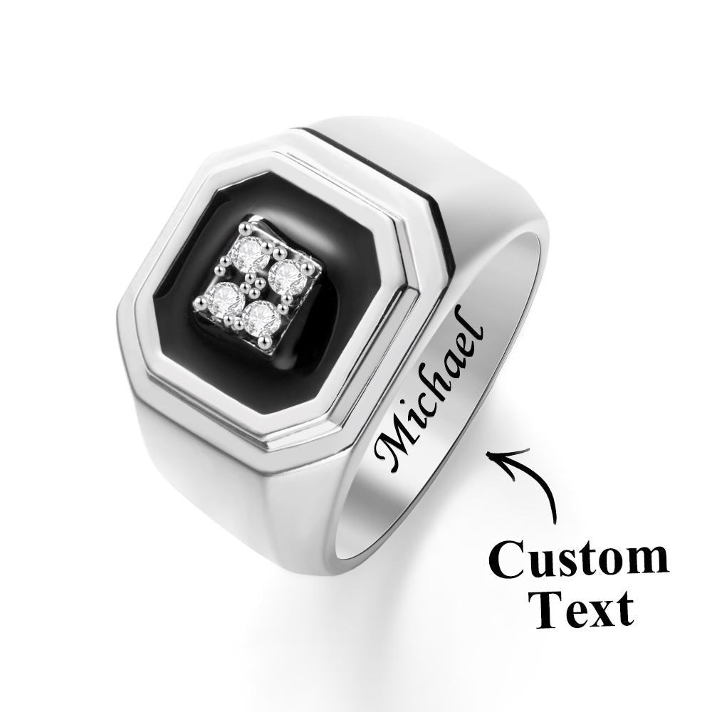 Engraved Ice Ring Black Decor Bright Stone Jeweley Ring For Men