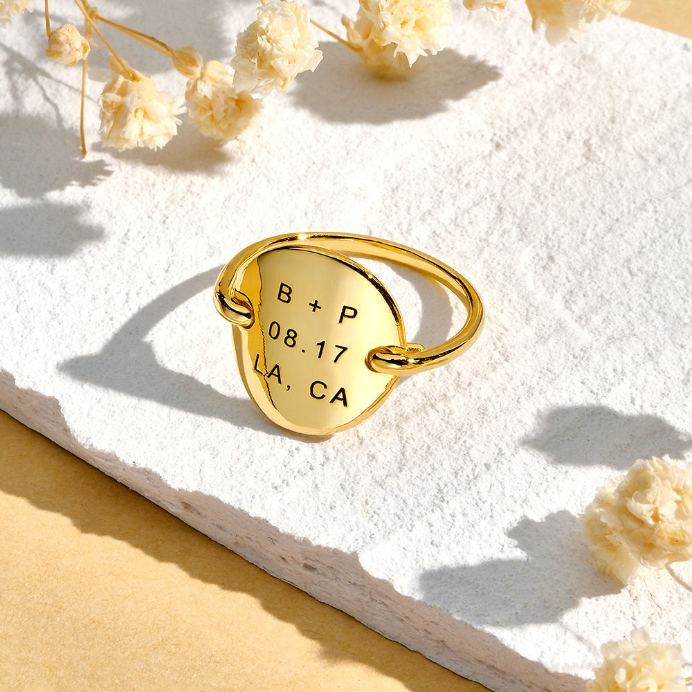 Custom Engraved Oval Ring Personalized Text Ring Gift for Her