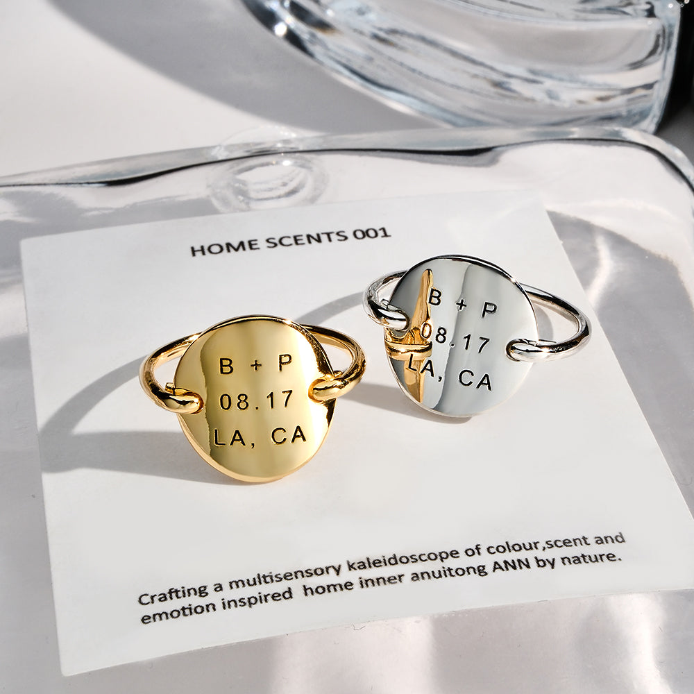 Custom Engraved Oval Ring Personalized Text Ring Gift for Her
