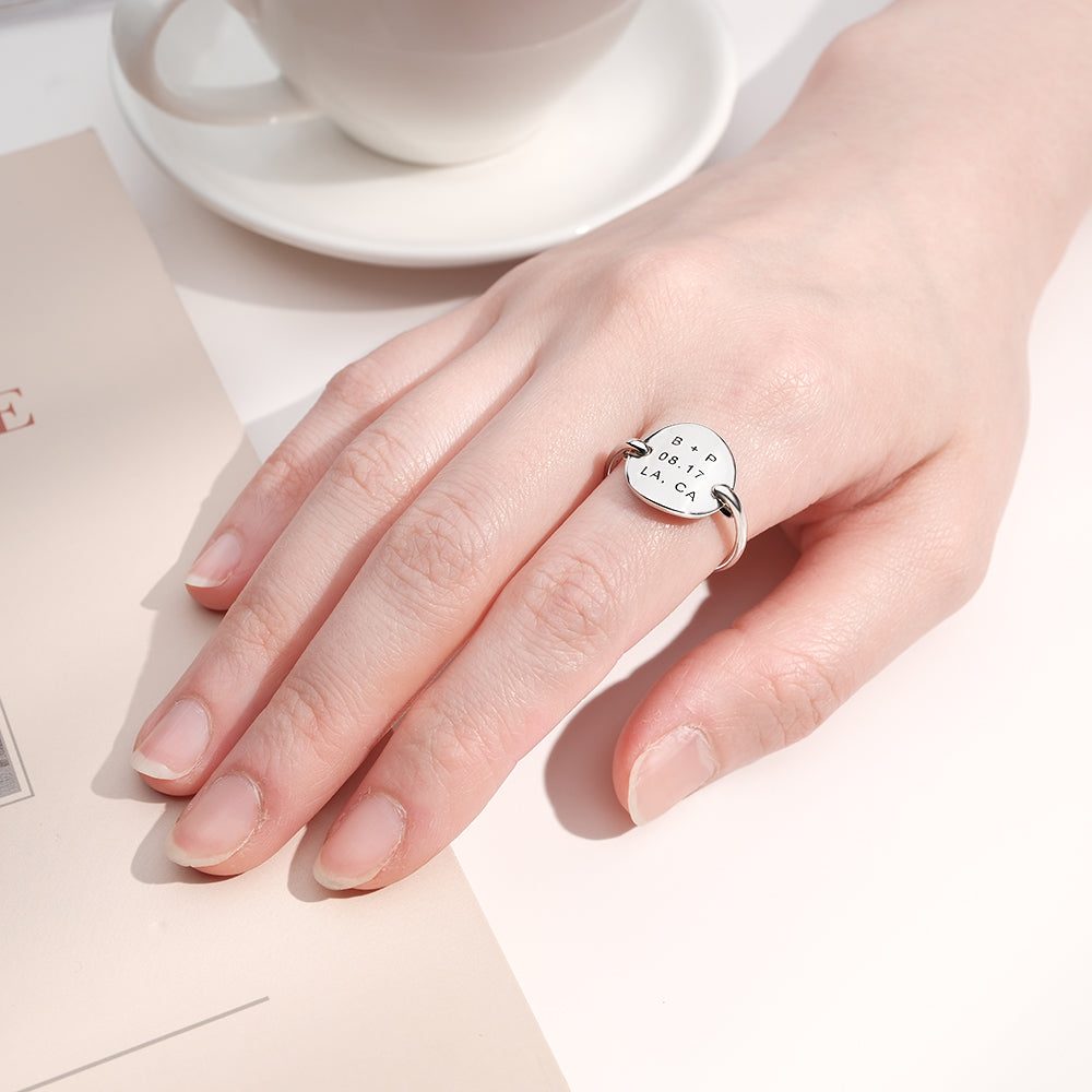 Custom Engraved Oval Ring Personalized Text Ring Gift for Her