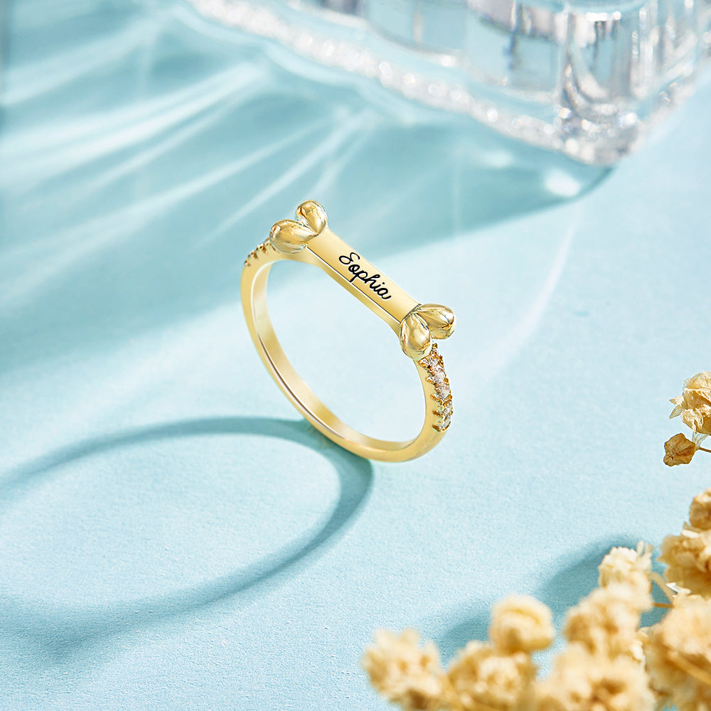 Personalized Cute Pet Ring with Engraved Name Birthday Gift for Cat Dog Pet Lover
