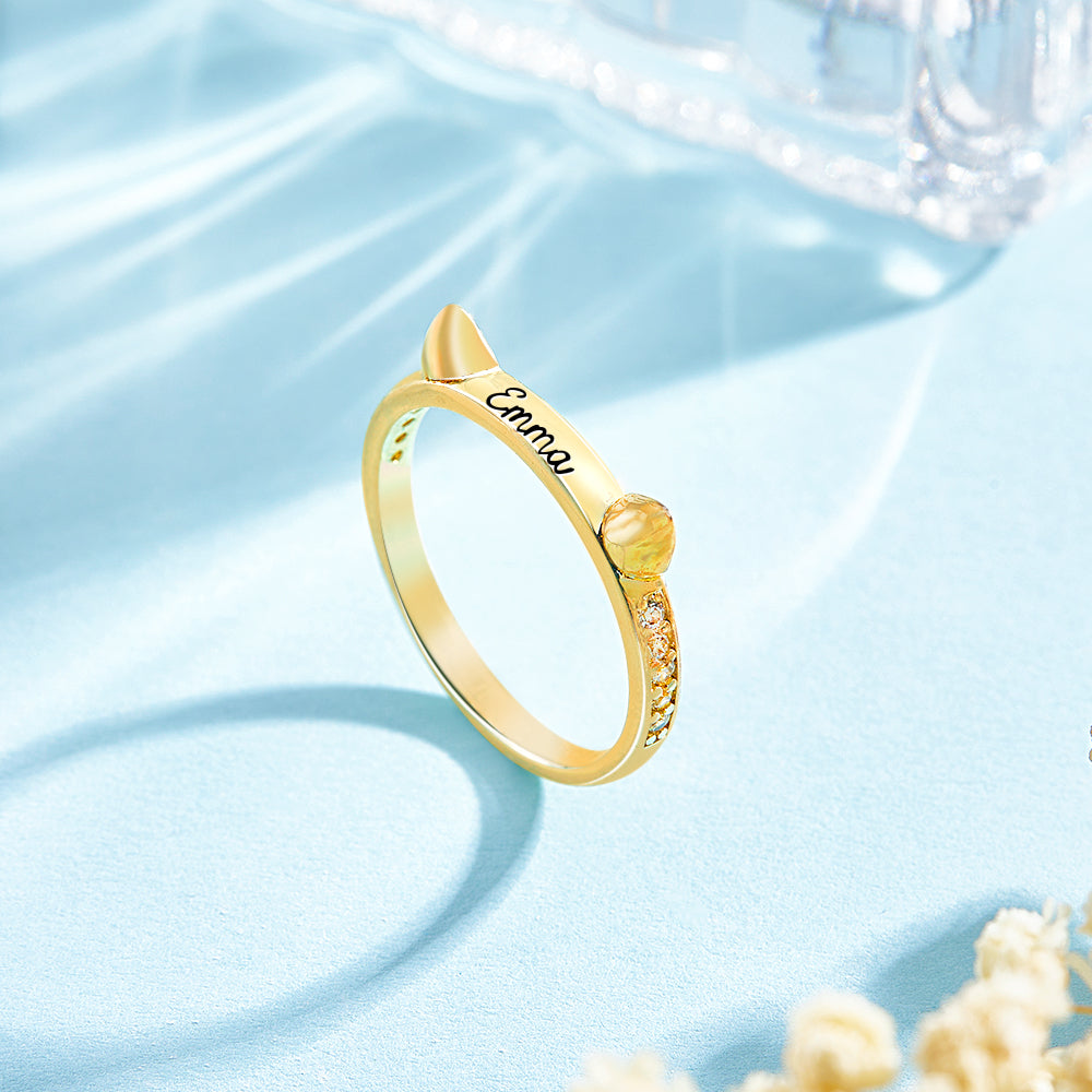 Personalized Cute Pet Ring with Engraved Name Birthday Gift for Cat Dog Pet Lover
