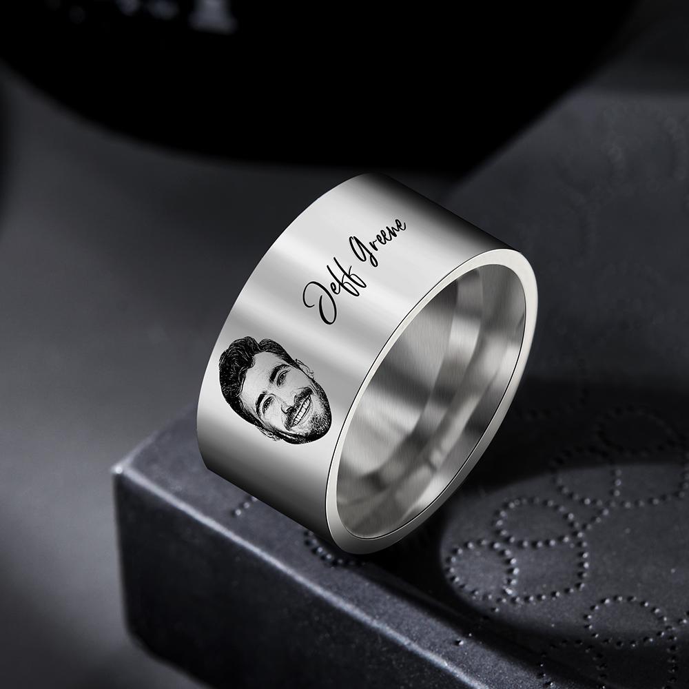 Custom Photo Ring Personalized Men's Ring With Engraved Words Perfect Gift For Couples On Anniversary Or For Dad On Father's Day