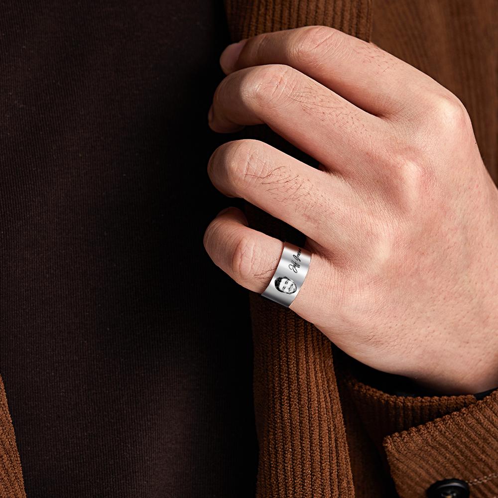 Custom Photo Ring Personalized Men's Ring With Engraved Words Perfect Gift For Couples On Anniversary Or For Dad On Father's Day