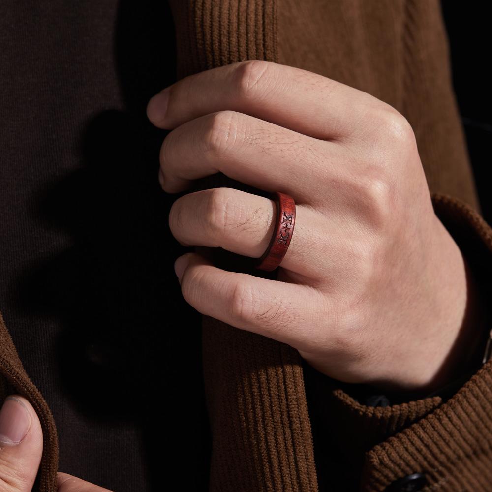 Custom Wood Ring Personalized Ring Engraved Wedding Ring Wooden Ring Mens Jewelry