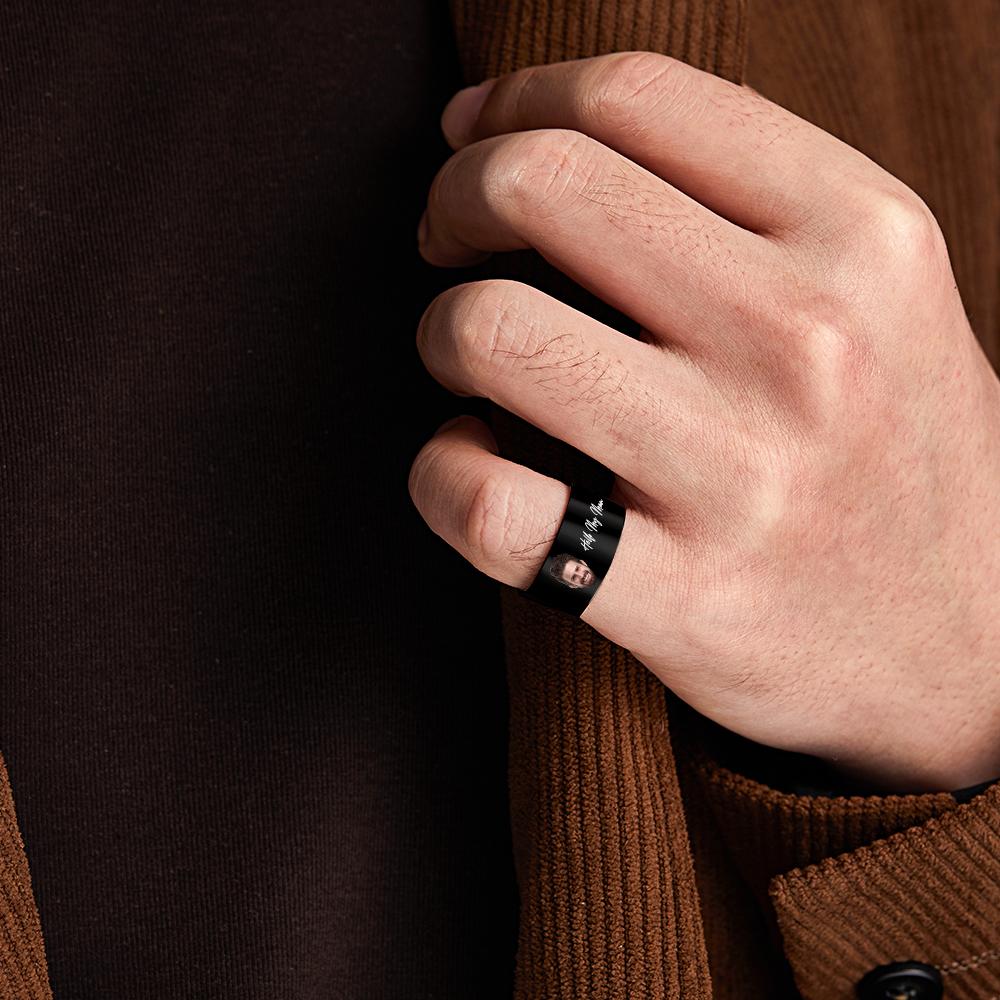 Personalized Engraved Photo Ring Custom Mens Signet Ring Women Name Ring Family Fathers Day Gift Boyfriend Husband