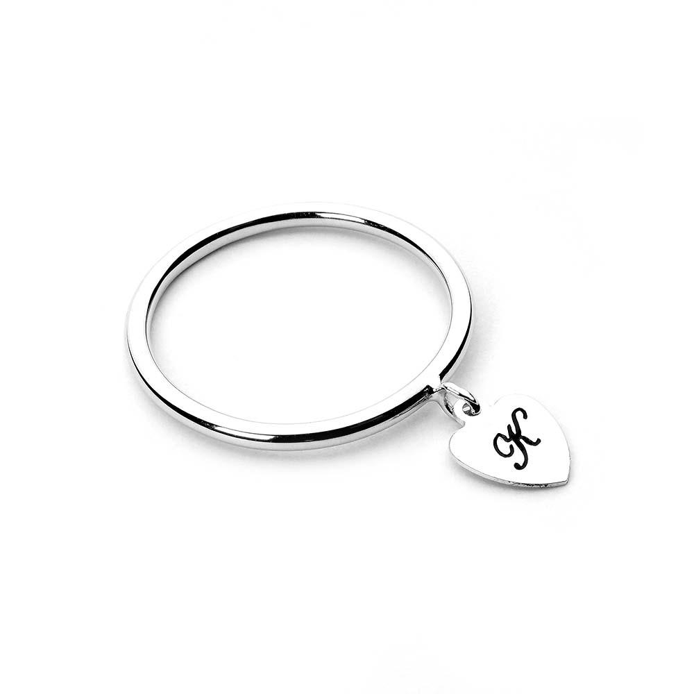 Dangle Initial Heart Ring Dainty Name Ring Gift for Her Personalized Jewelry Christmas Gift