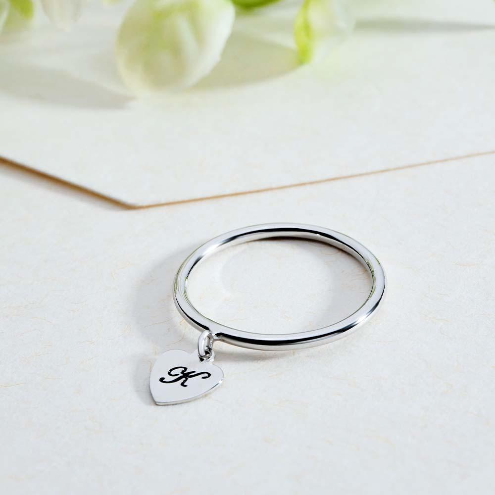 Dangle Initial Heart Ring Dainty Name Ring Gift for Her Personalized Jewelry Christmas Gift