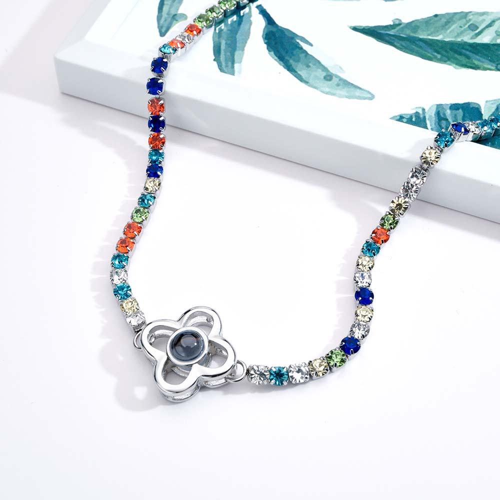 Custom Projection Necklace Tennis Chain Four Leaf Clover Gift for her