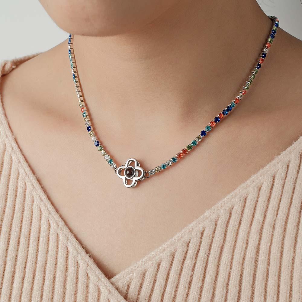 Custom Projection Necklace Tennis Chain Four Leaf Clover Gift for her