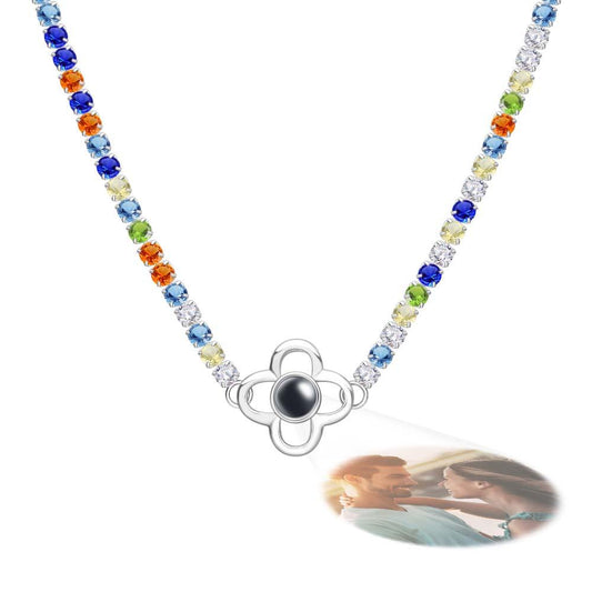 Custom Projection Necklace Tennis Chain Four Leaf Clover Gift for her