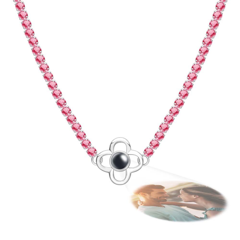 Custom Projection Necklace Tennis Chain Four Leaf Clover Gift for her