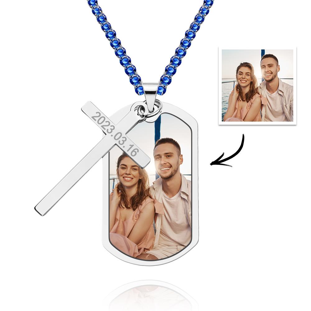 Personalized Necklace for Men Custom Photo and Engraving Tennis Chain Necklace