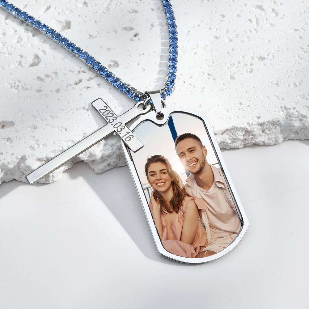 Personalized Necklace for Men Custom Photo and Engraving Tennis Chain Necklace