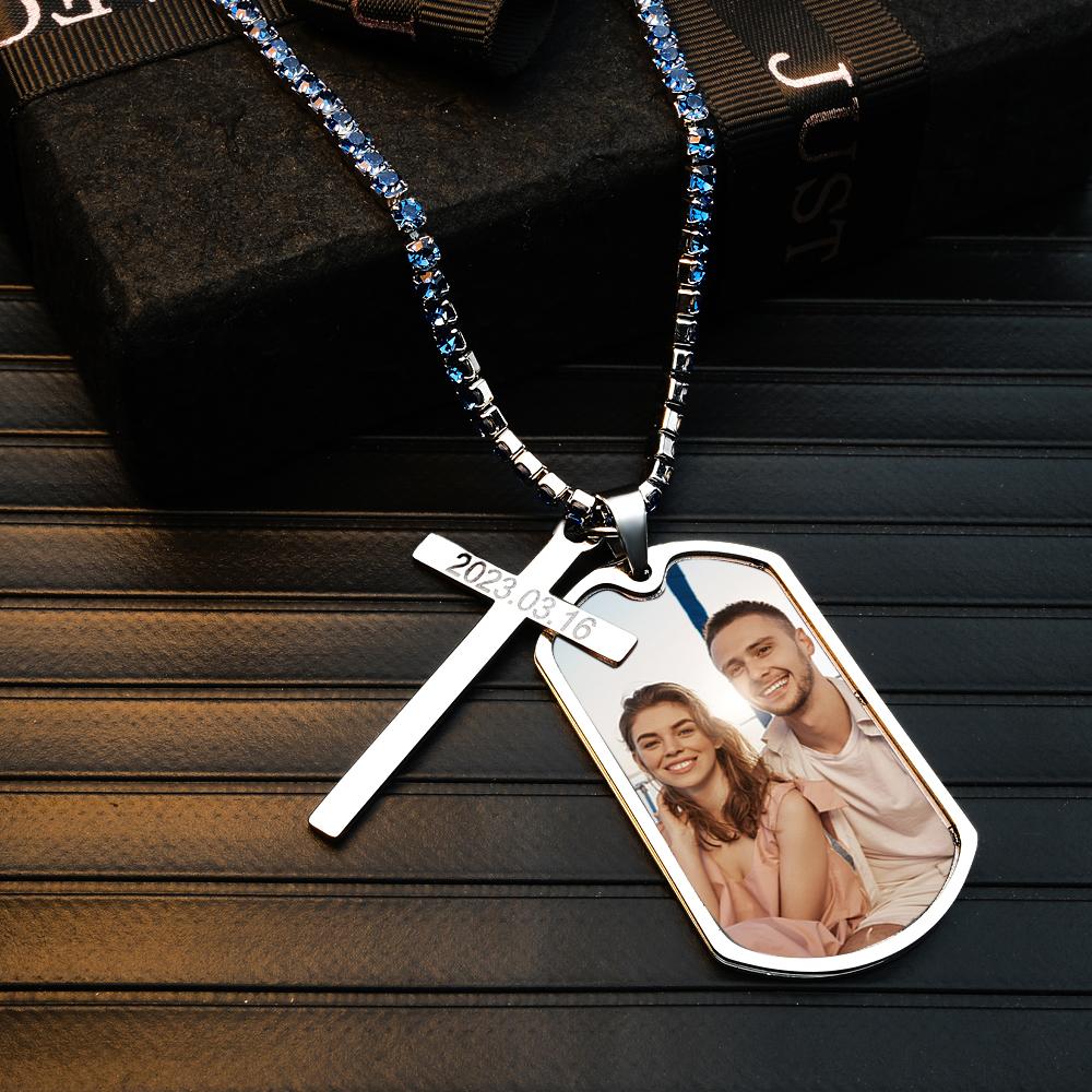 Personalized Necklace for Men Custom Photo and Engraving Tennis Chain Necklace