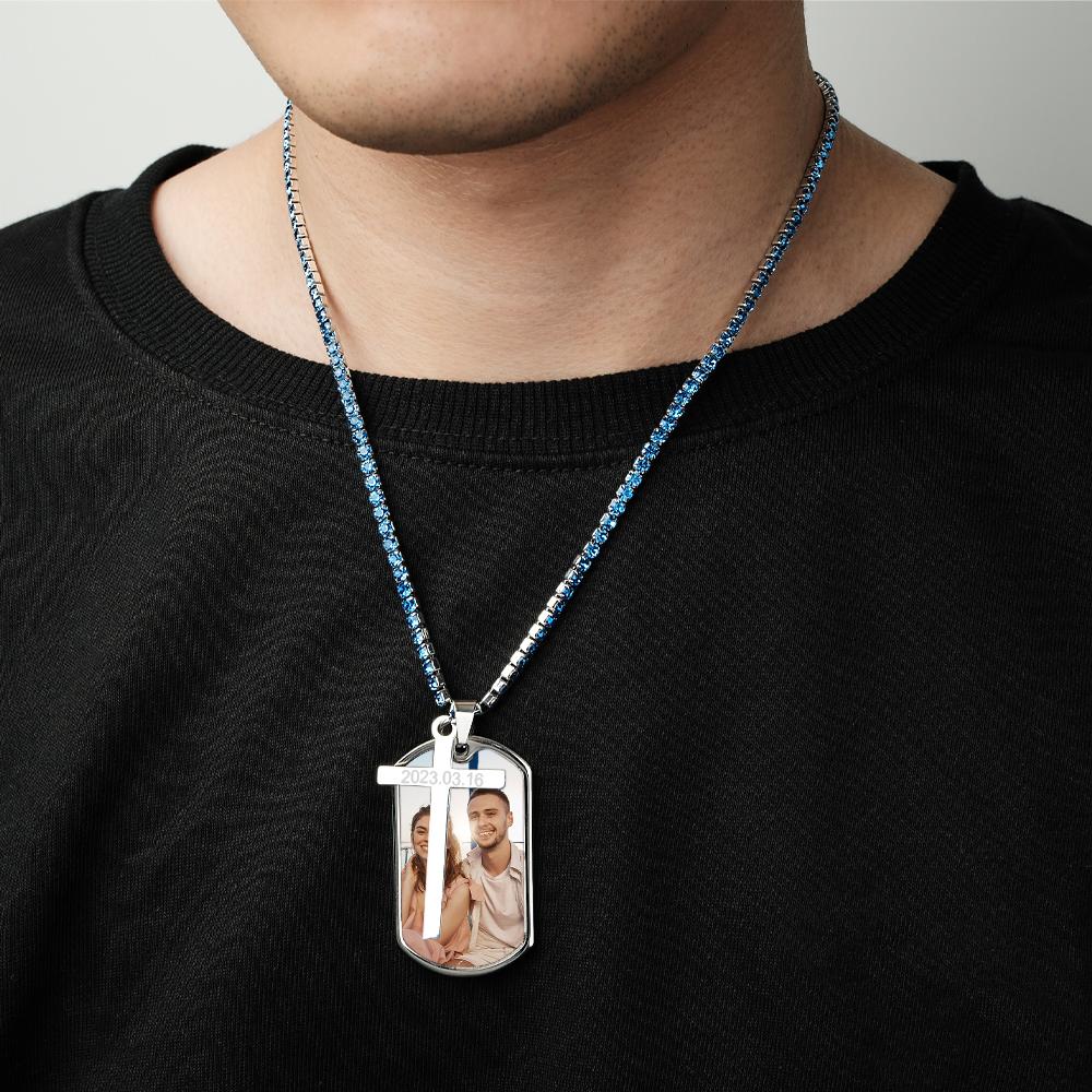 Personalized Necklace for Men Custom Photo and Engraving Tennis Chain Necklace