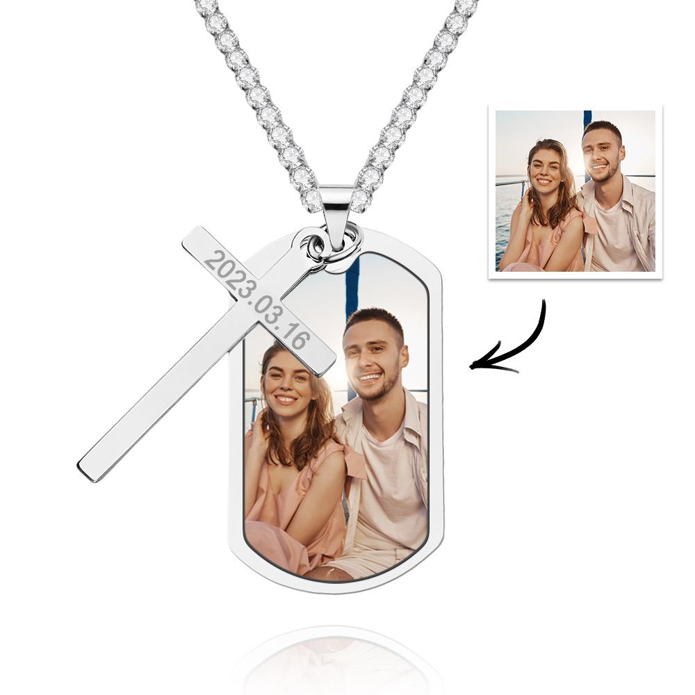 Personalized Necklace for Men Custom Photo and Engraving Tennis Chain Necklace