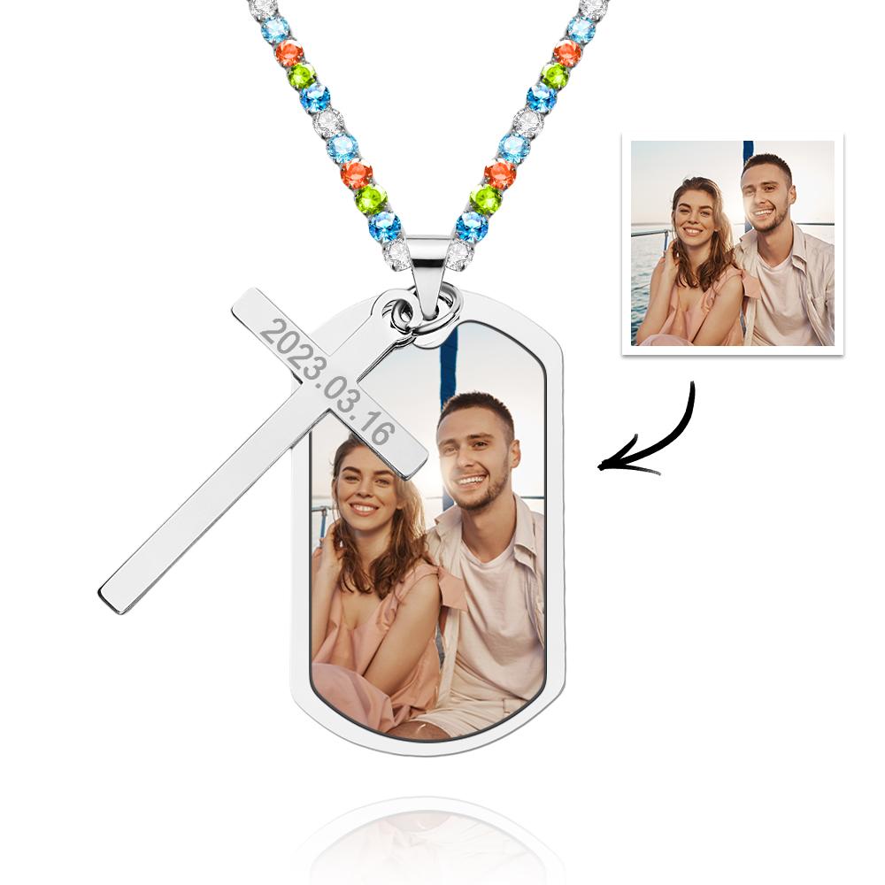 Personalized Necklace for Men Custom Photo and Engraving Tennis Chain Necklace