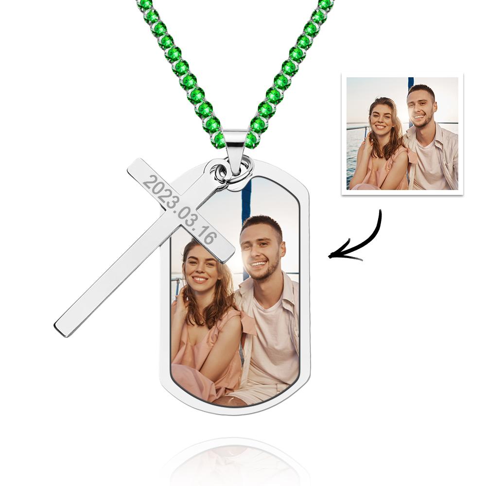 Personalized Necklace for Men Custom Photo and Engraving Tennis Chain Necklace