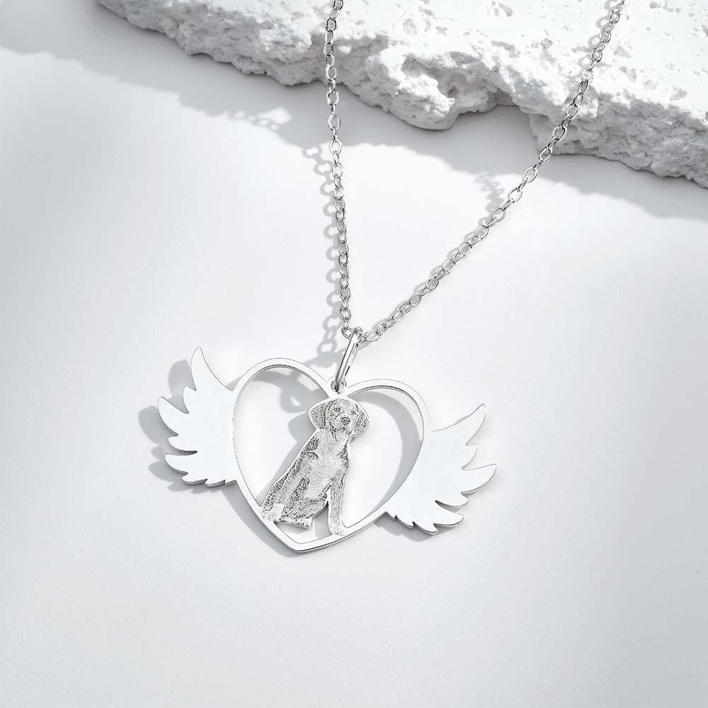 Custom Photo Engraved Necklace Angel Pet Remember Gift