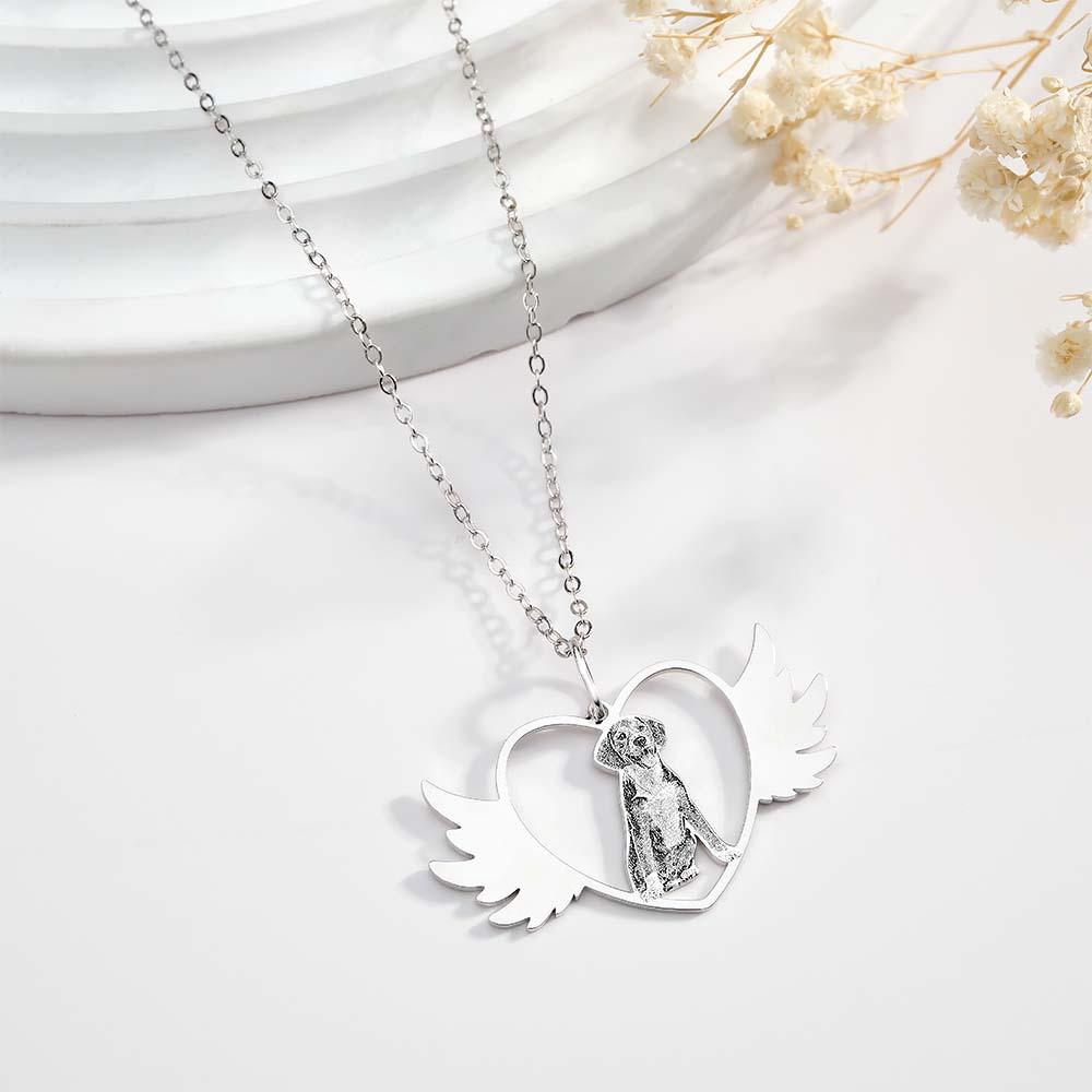 Custom Photo Engraved Necklace Angel Pet Remember Gift
