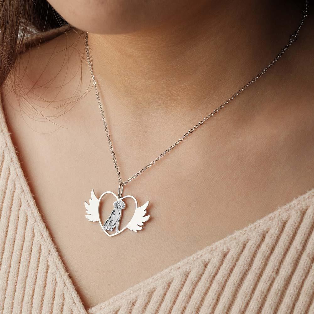 Custom Photo Engraved Necklace Angel Pet Remember Gift
