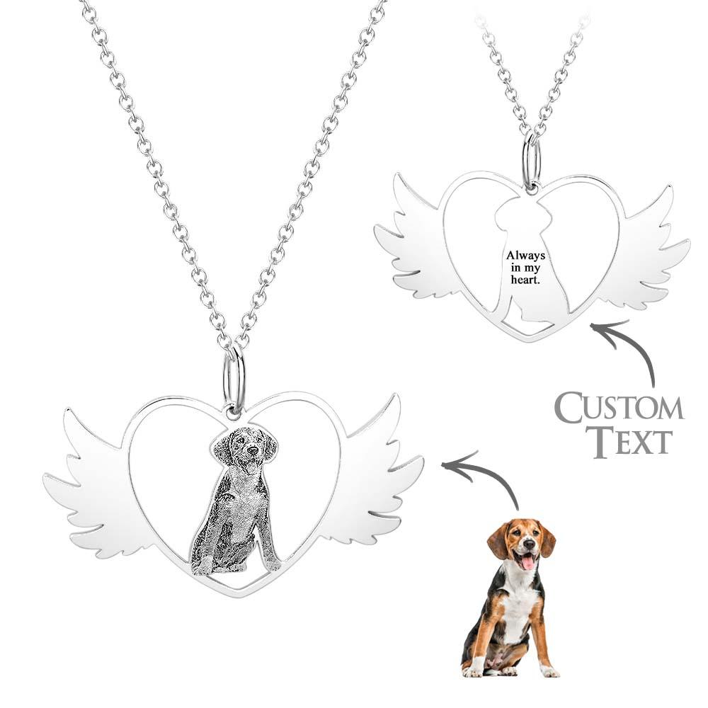 Custom Photo Engraved Necklace Angel Pet Remember Gift