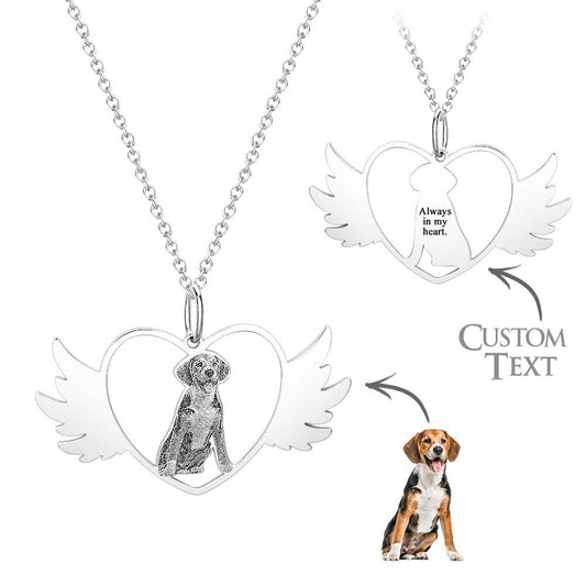 Custom Photo Engraved Necklace Angel Pet Remember Gift